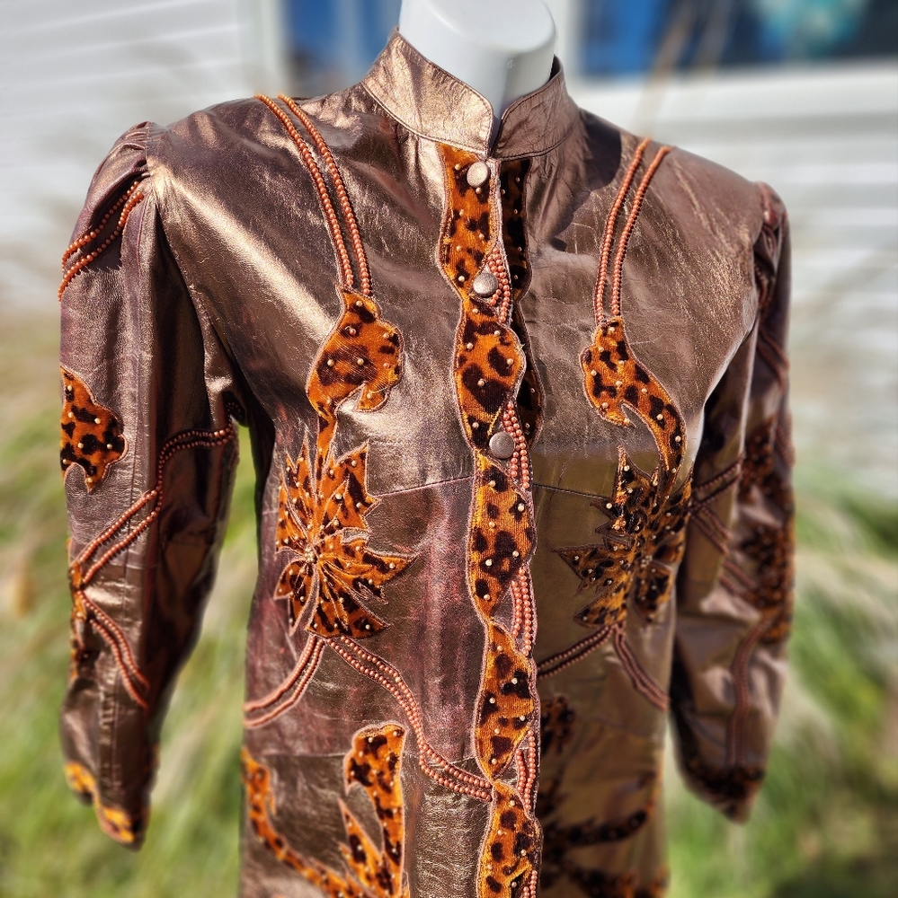 Vintage 90s leather coat Copper leapard